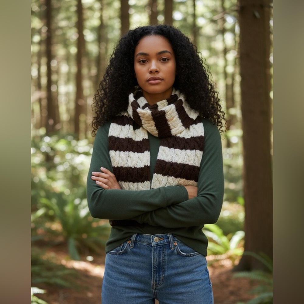 Brown & Cream Ugg Cable Knit Scarf